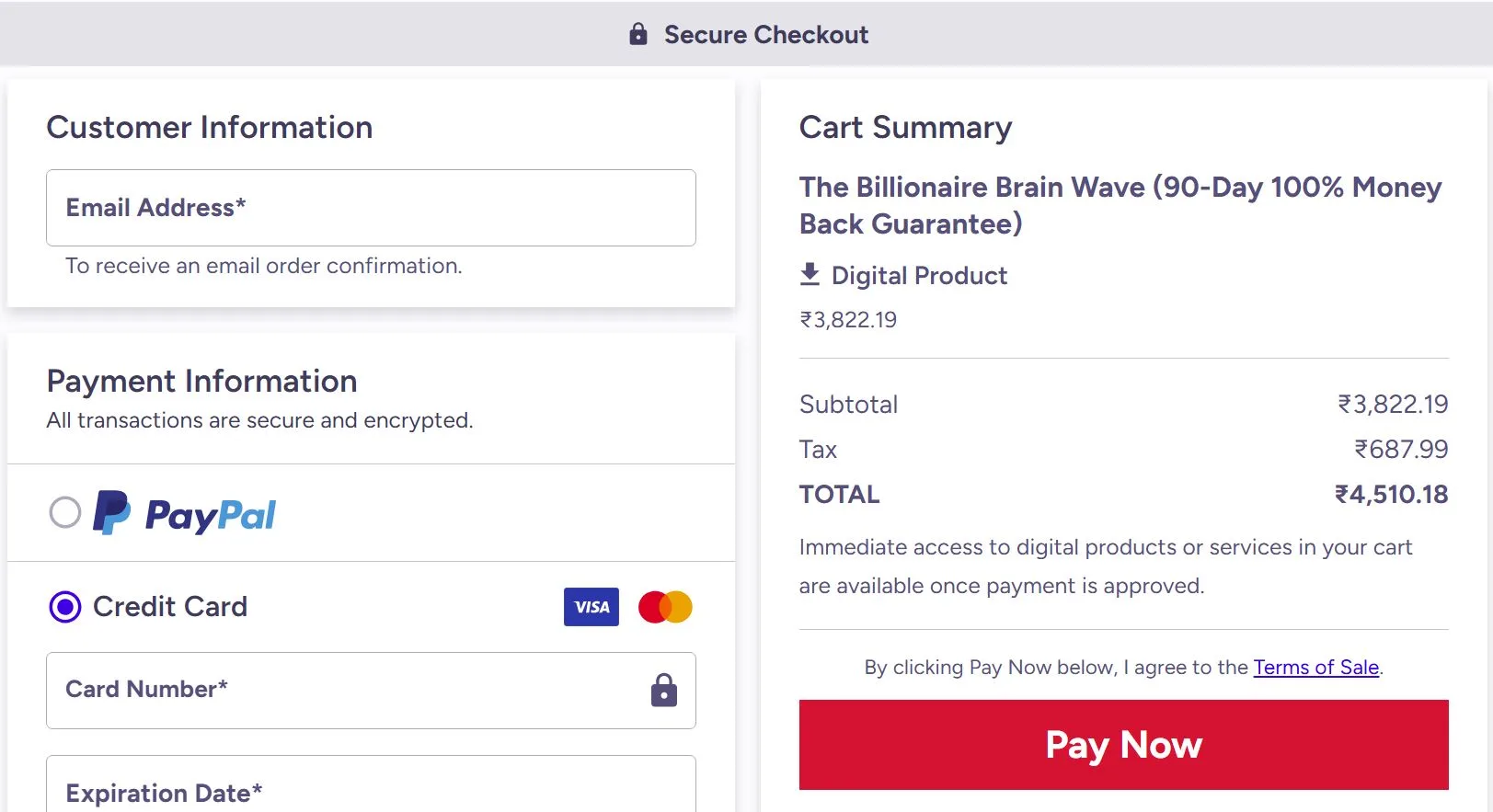 Billionaire Brain Wave Checkout Page
